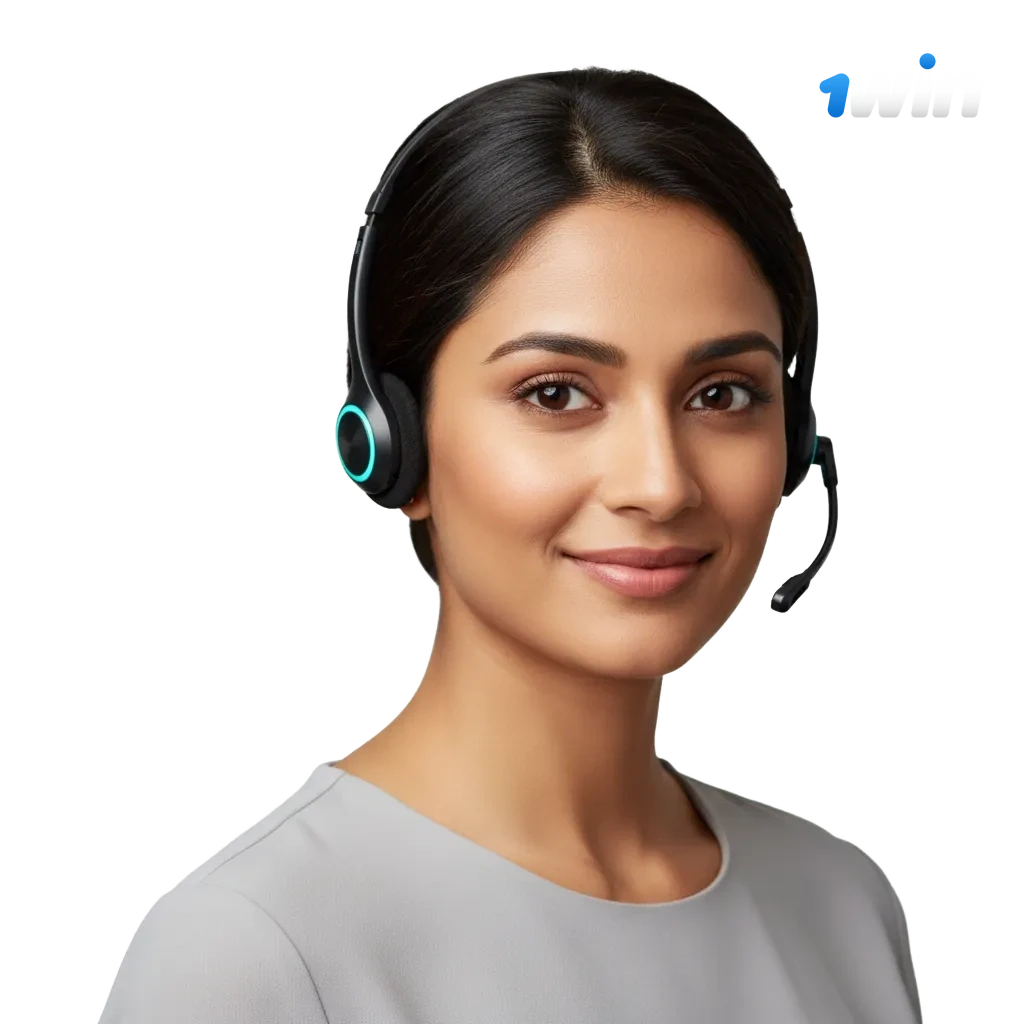 1win India contacts page showing support via email, live chat, phone, messengers, and social networks. English/Hindi