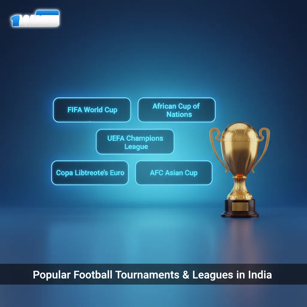 Graphic of Indian and global football leagues with betting odds: World Cup, Champions League, Premier League, ISL, I-League.