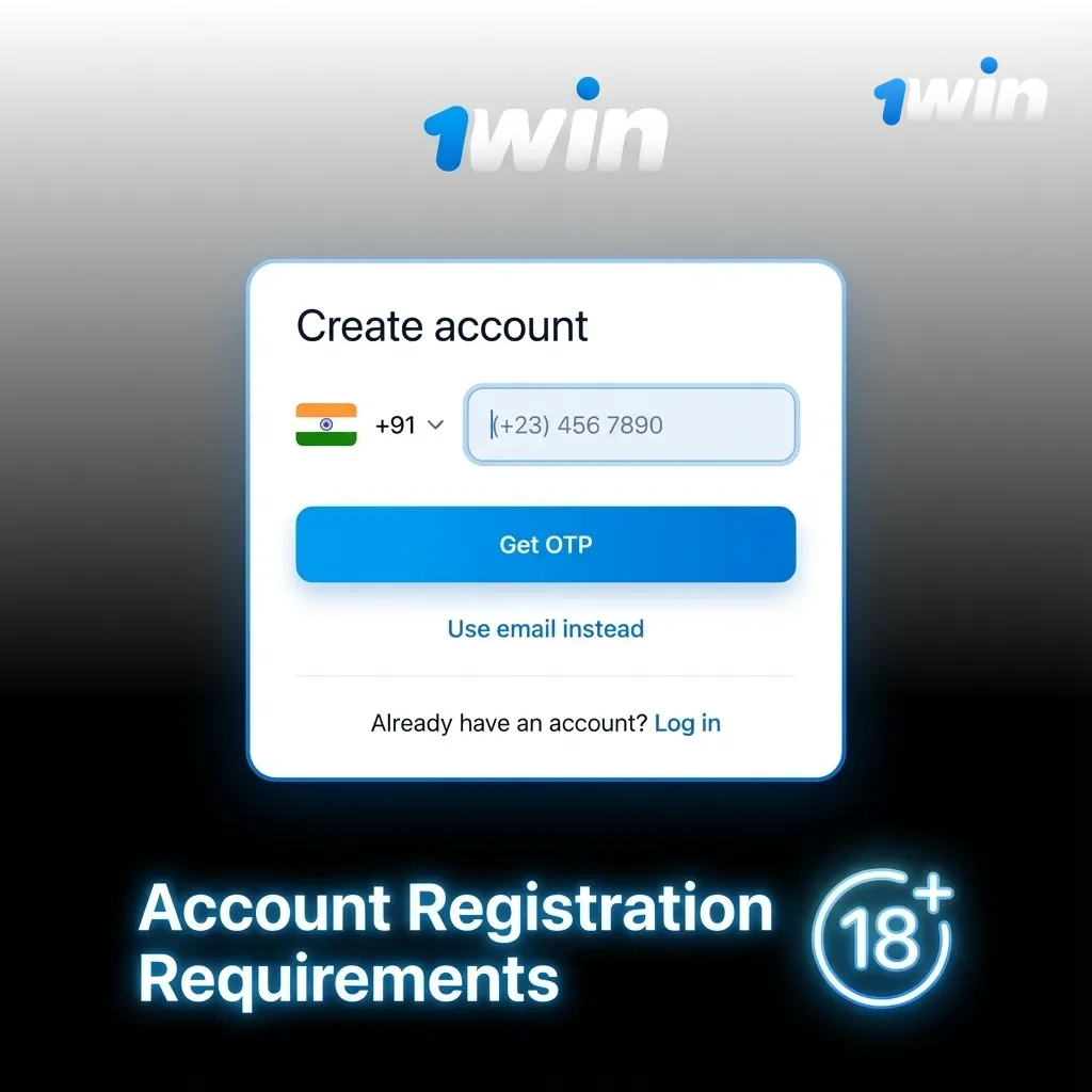 Illustration of 1win account registration requirements: age 18+, real identity, single account, valid contact, legal jurisdiction.