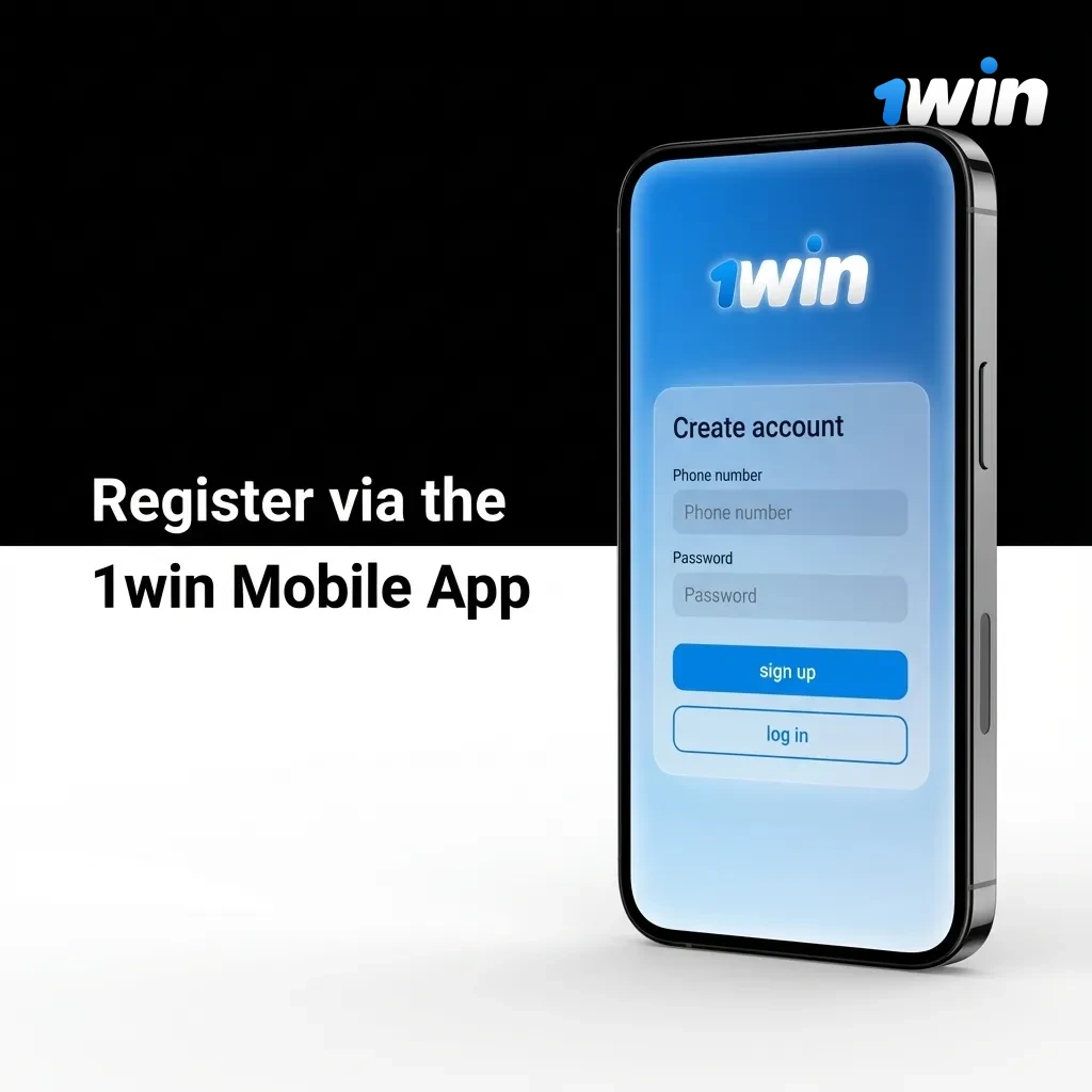 Smartphone screen showing the 1win app registration form and steps to create an account on mobile