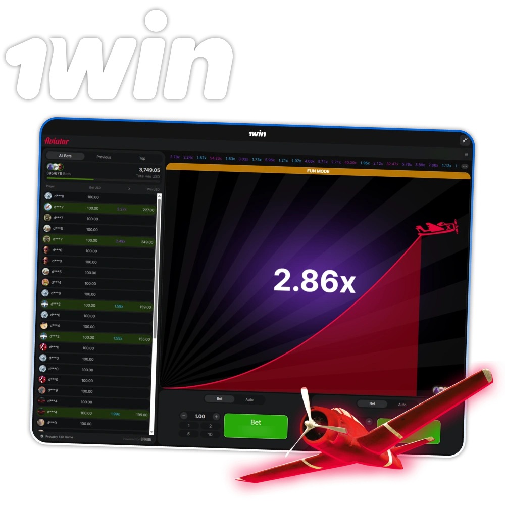 Play popular Aviator game at 1win for big winnings.