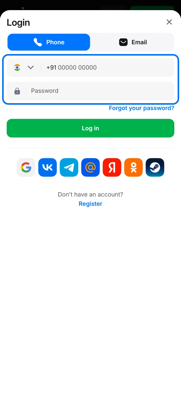 Sign in to your 1win account to start deposit procedure.
