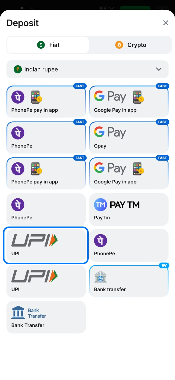 Make a deposit at your 1win iOS app.