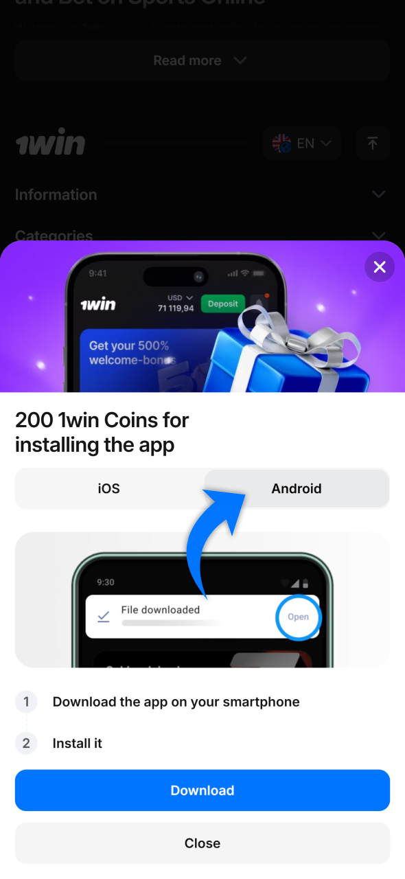 Get an android or iOS 1win app on your smartphone.