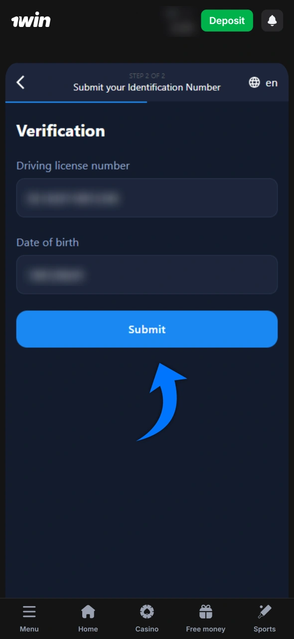 Submit your form and wait until your 1win account became verified.