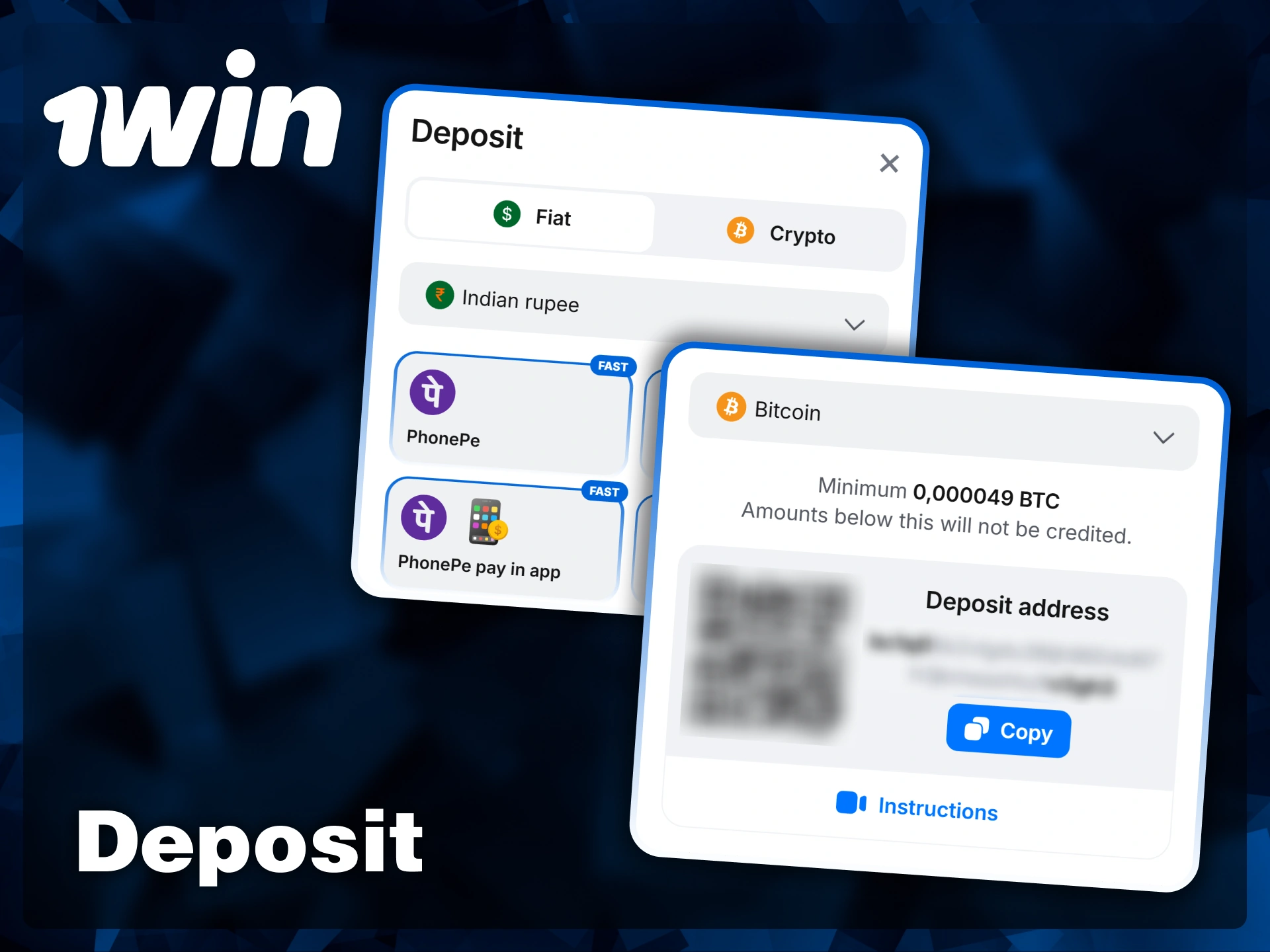 Fund your gaming account securely using various methods like PhonePe or Bitcoin through the intuitive 1win Android deposit interface.