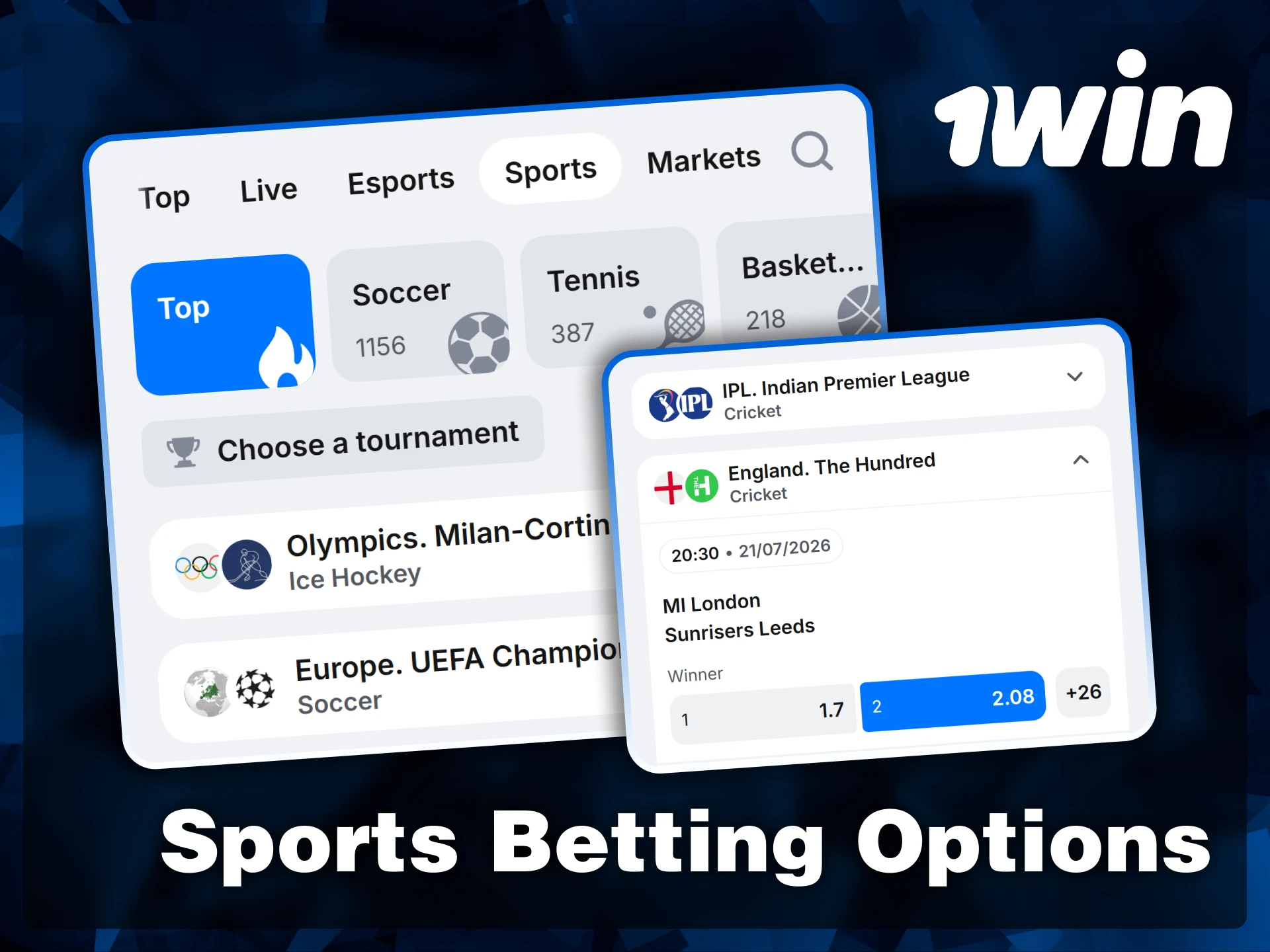 Choose from a massive variety of sports including tennis, basketball, and soccer with live odds on the 1win app.