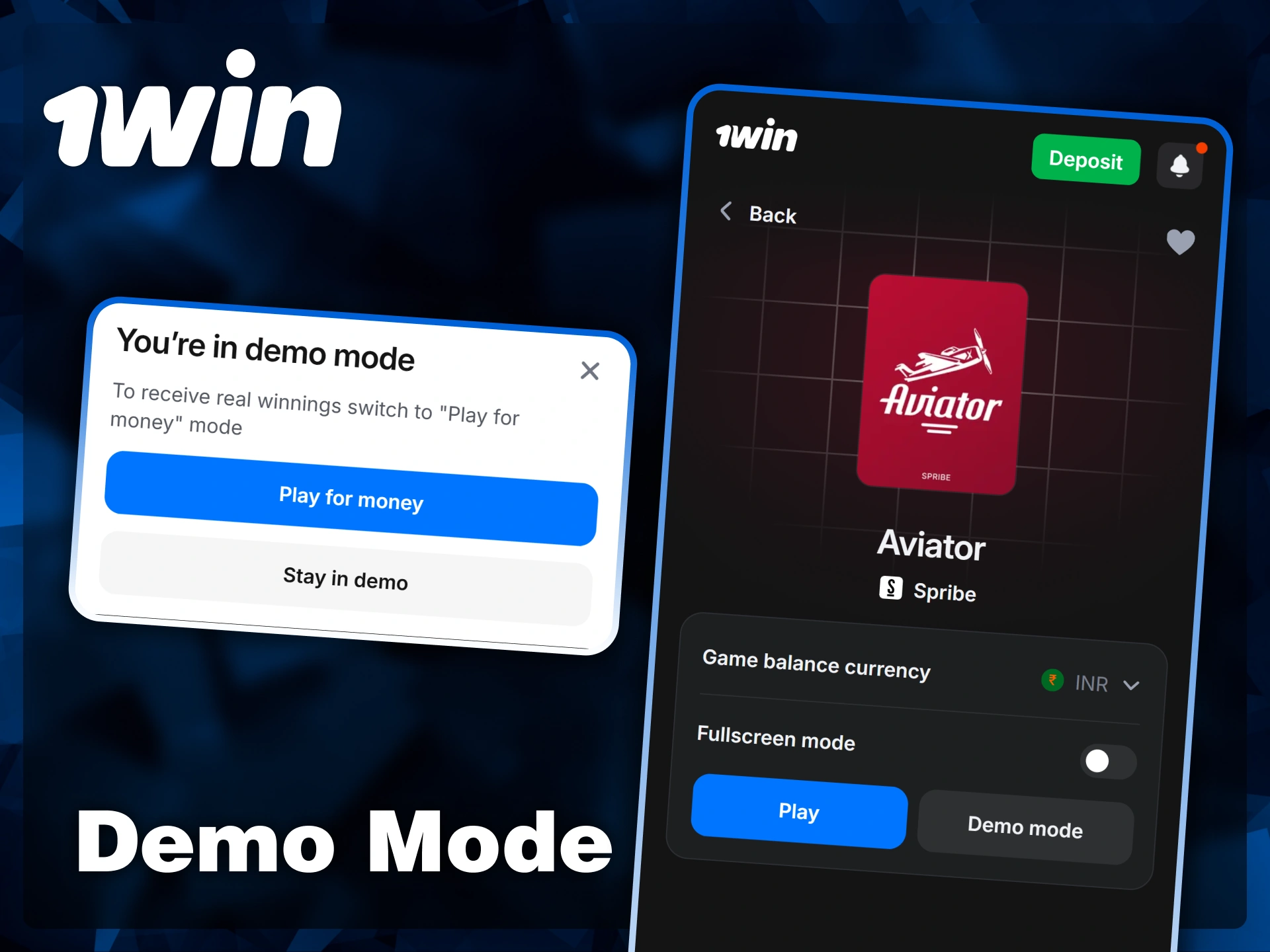 Switch from demo mode to Play for money to start earning real winnings on the 1win Aviator platform.