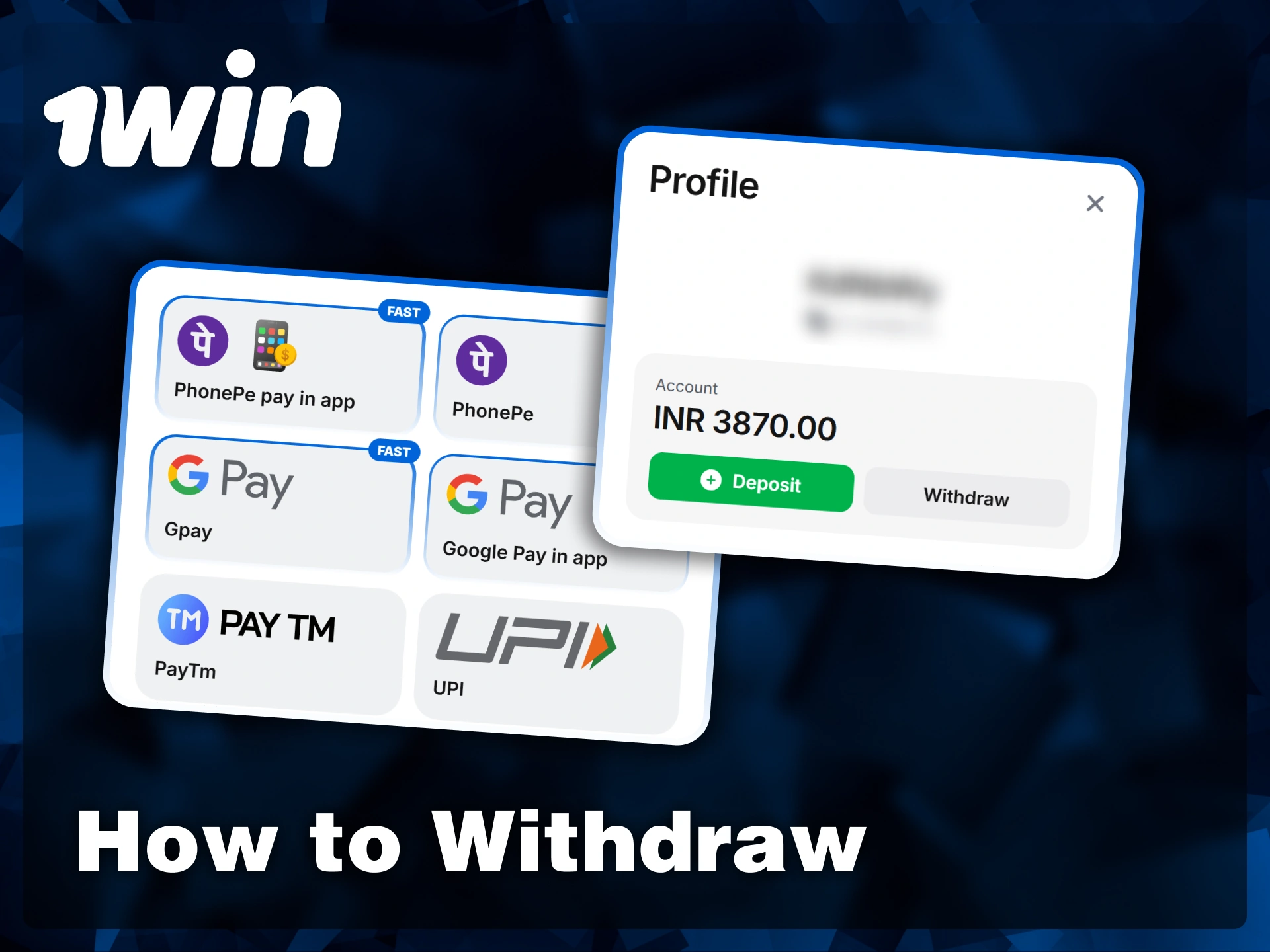 Access your profile to withdraw your winnings using popular local methods like PhonePe, GPay, and UPI at 1win.