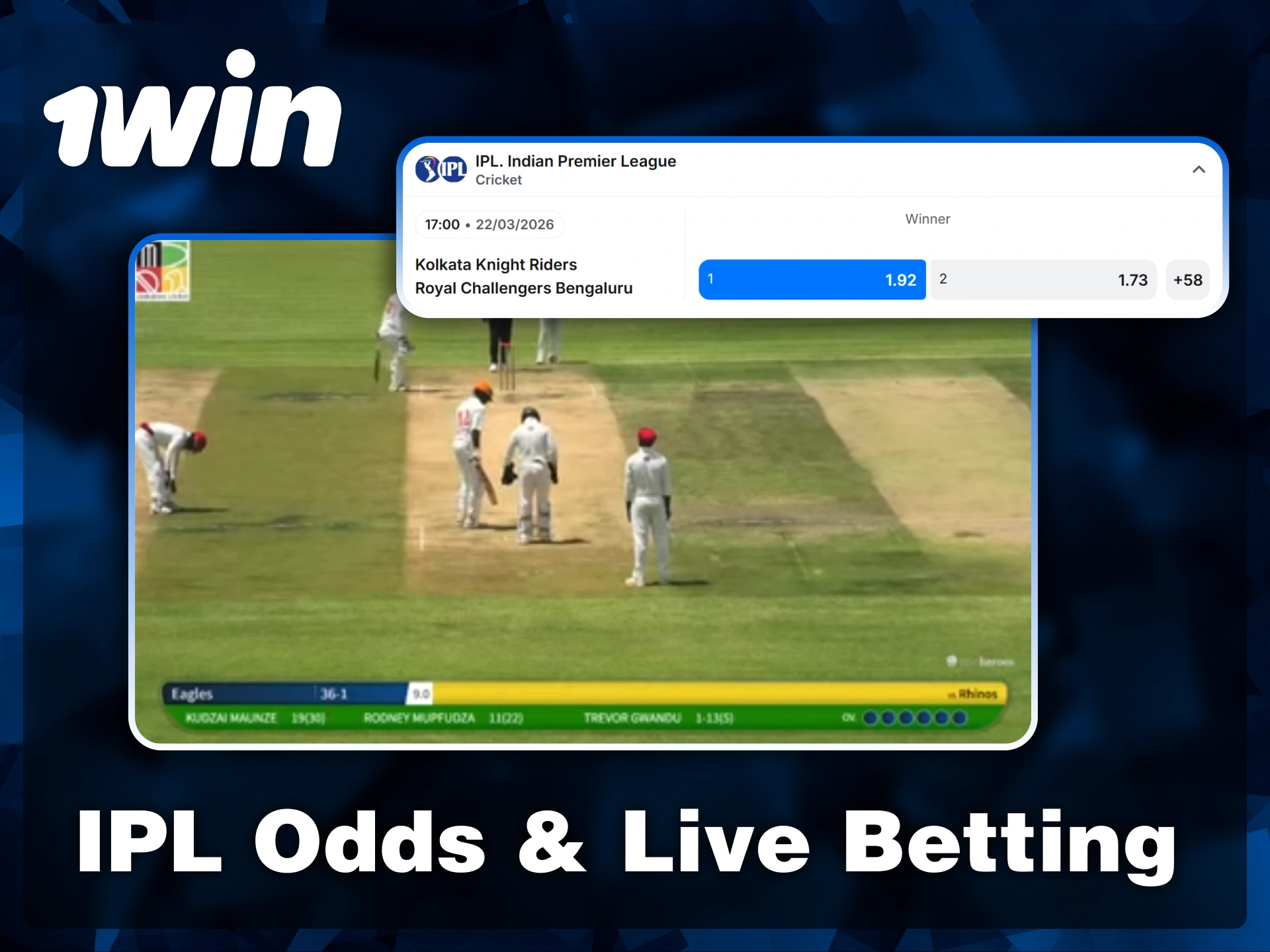 Analyze real-time match footage and competitive winner odds for the Indian Premier League (IPL) on the 1win platform.