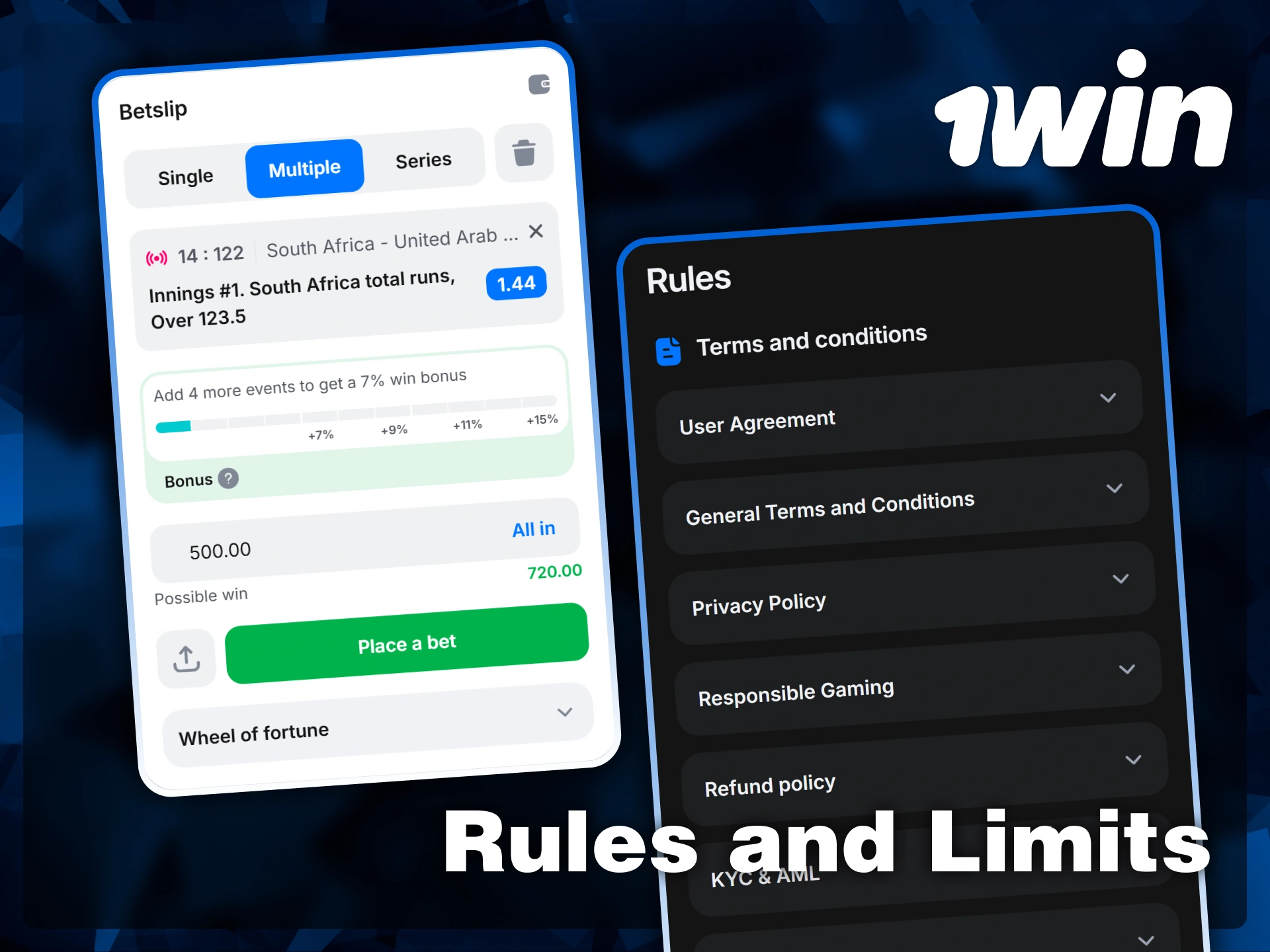 Check your betslip for potential winnings and review the comprehensive 1win user agreement and betting rules.