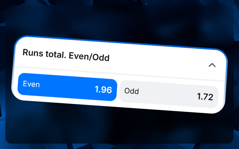 Wager on whether the total runs scored in a match will be even or odd with dynamic odds at 1win.
