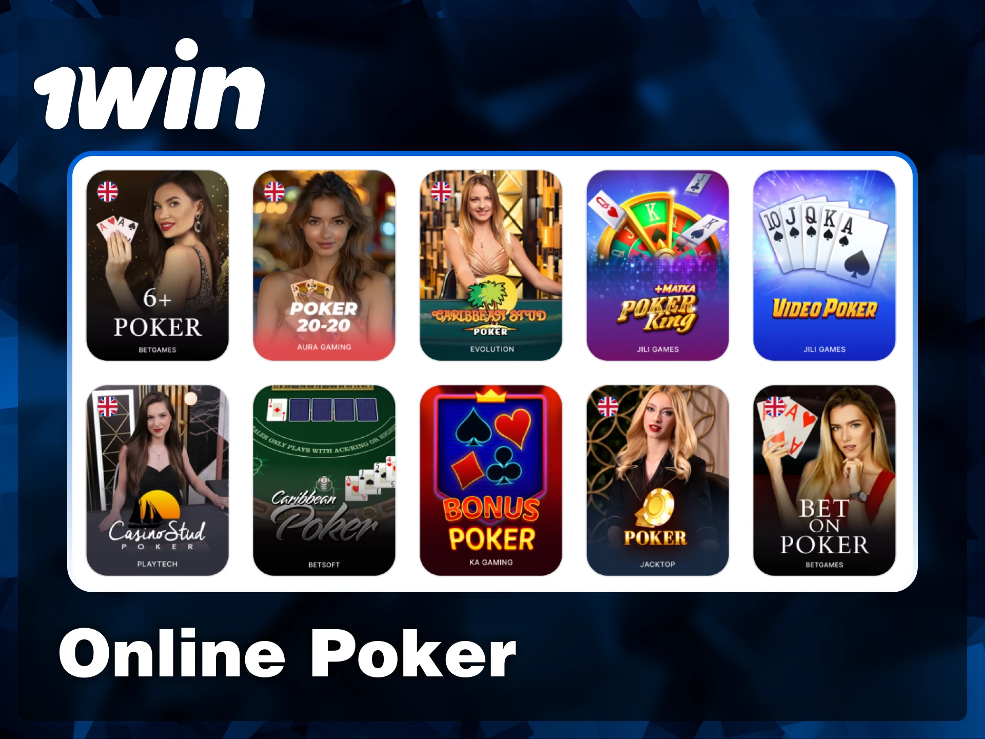 Choose from a wide variety of poker formats including Caribbean Stud, Video Poker, and Bet on Poker in the 1win casino lobby.
