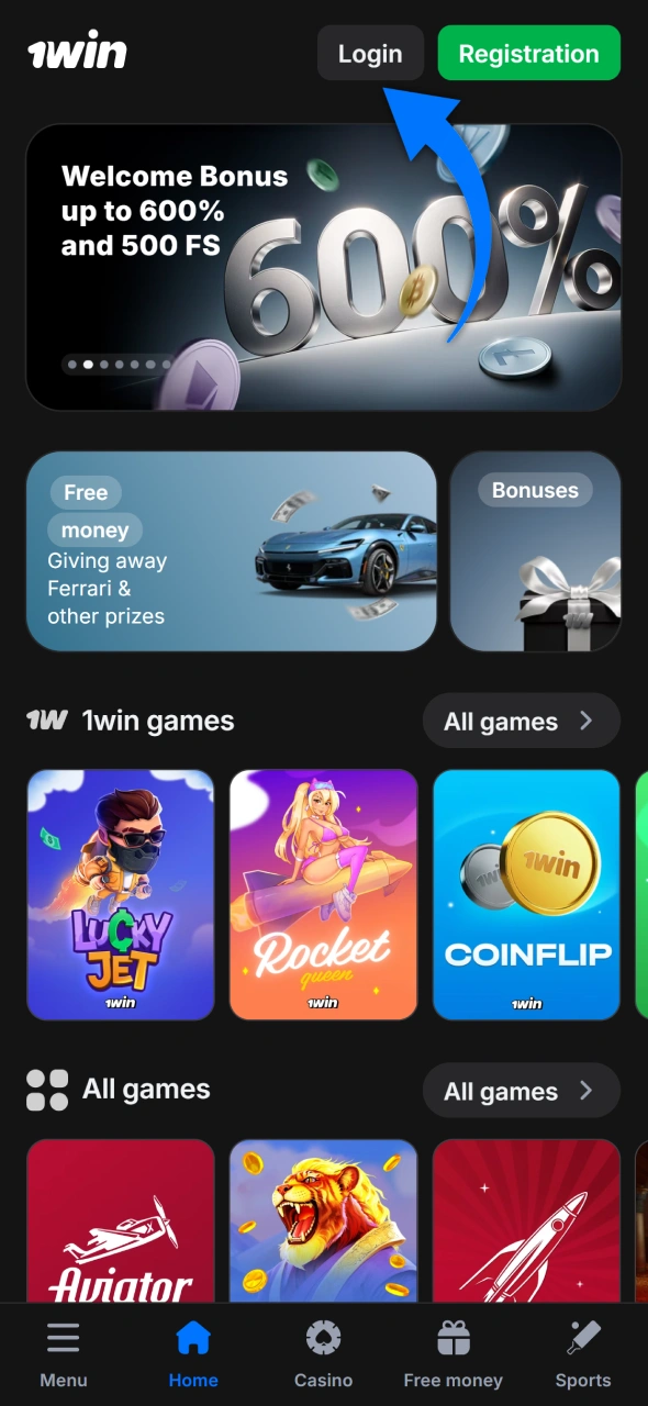 Access the 1win homepage and click the login button to enter your account and begin the deletion process.