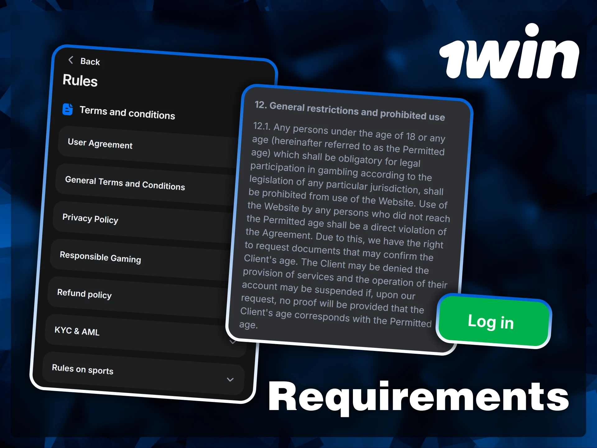 Read the terms and conditions for registering an account on 1win.